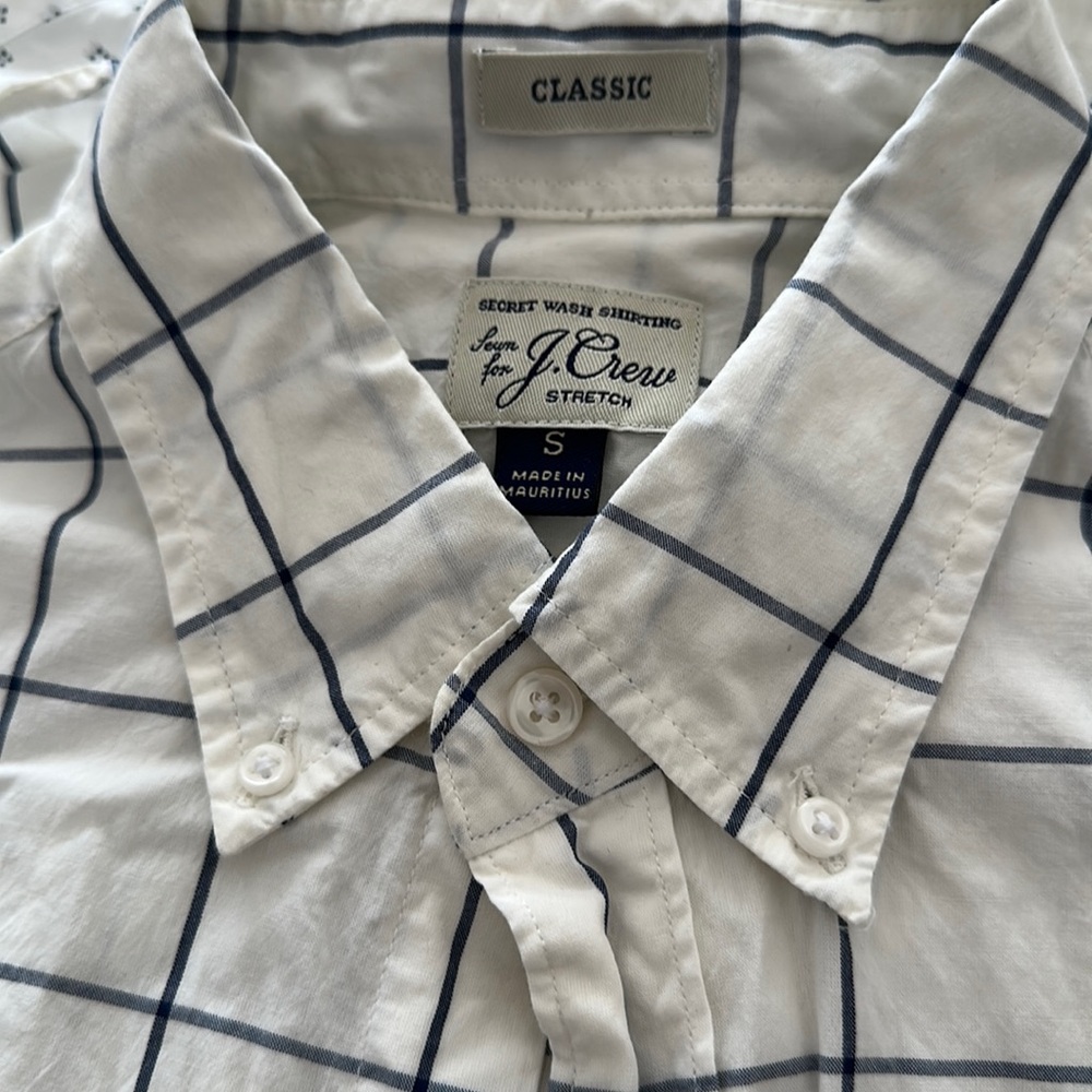 J. Crew Long-Sleeve Button Down - Classic Fit, S in White with Blue Check